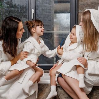 Халат вафельный детский Радость с капюшоном (ушки) Халат вафельный детский Радость с капюшоном (ушки)