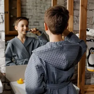 Халат вафельный детский Радость с капюшоном Халат вафельный детский Радость с капюшоном