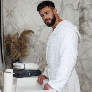 Халат вафельный Основа комфорта универсальный с капюшоном (рельефный) Халат вафельный Основа комфорта универсальный с капюшоном (рельефный)