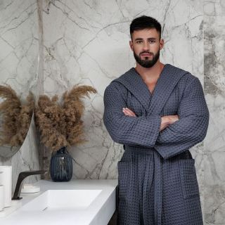 Халат вафельный Основа комфорта универсальный с капюшоном (рельефный) Халат вафельный Основа комфорта универсальный с капюшоном (рельефный)