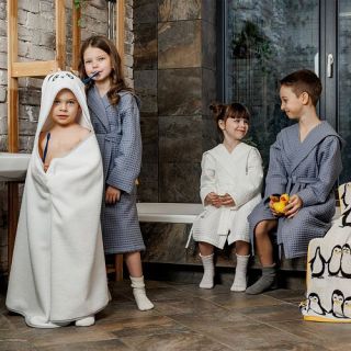 Халат вафельный детский Радость с капюшоном (ушки) Халат вафельный детский Радость с капюшоном (ушки)