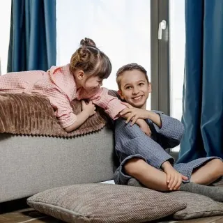 Халат вафельный детский Радость с капюшоном (ушки) Халат вафельный детский Радость с капюшоном (ушки)