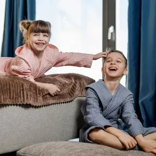 Халат вафельный детский Радость с капюшоном Халат вафельный детский Радость с капюшоном